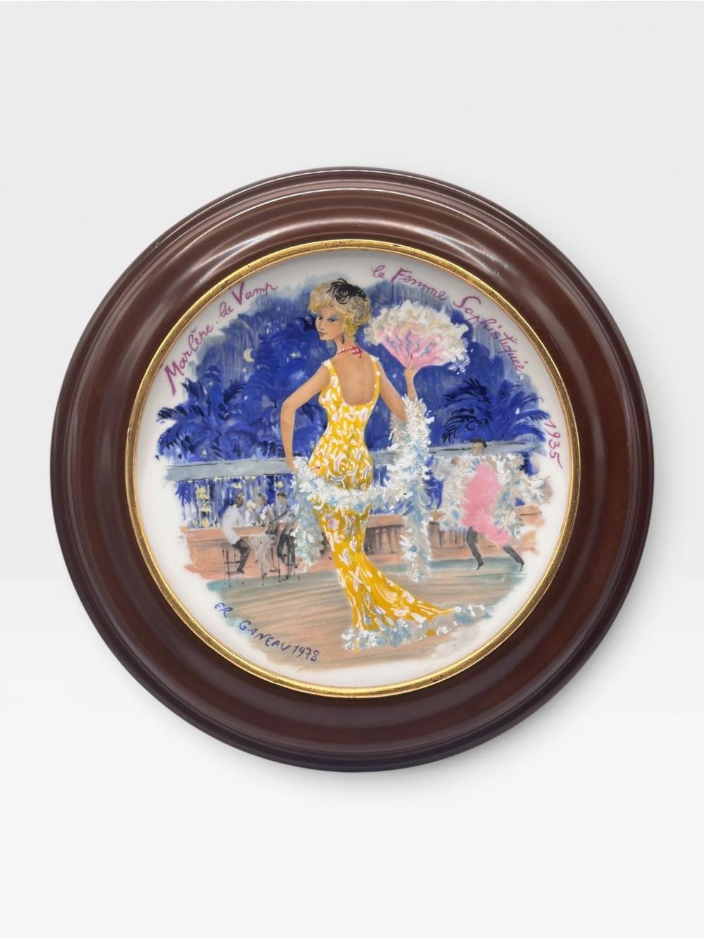 D'Arceau Limoges Les Femmes du Siècle 1935 Marlene Porcelain Plate & Wood Frame